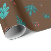 Evergreen Tree Leaves en Red Holly Berries Cadeaupapier (Rol Hoek)