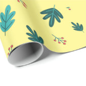 Evergreen Tree Leaves en Red Holly Berries Cadeaupapier (Rol Hoek)