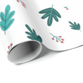 Evergreen Tree Leaves en Red Holly Berries Cadeaupapier (Rol Hoek)