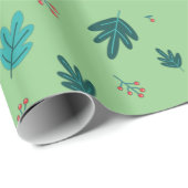 Evergreen Tree Leaves en Red Holly Berries Cadeaupapier (Rol Hoek)