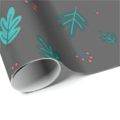 Evergreen Tree Leaves en Red Holly Berries Cadeaupapier (Rol Hoek)