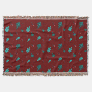 Evergreen Tree Leaves en Red Holly Berries Deken