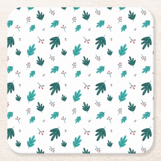 Evergreen Tree Leaves en Red Holly Berries Kartonnen Onderzetters (Voorkant)