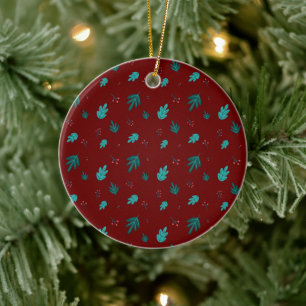 Evergreen Tree Leaves en Red Holly Berries Keramisch Ornament