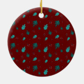 Evergreen Tree Leaves en Red Holly Berries Keramisch Ornament (Achterkant)