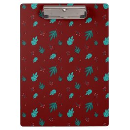 Evergreen Tree Leaves en Red Holly Berries Klembord