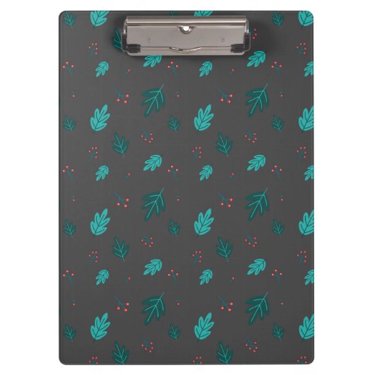 Evergreen Tree Leaves en Red Holly Berries Klembord (Voorkant)