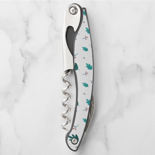 Evergreen Tree Leaves en Red Holly Berries Kurkentrekker (Voorkant)