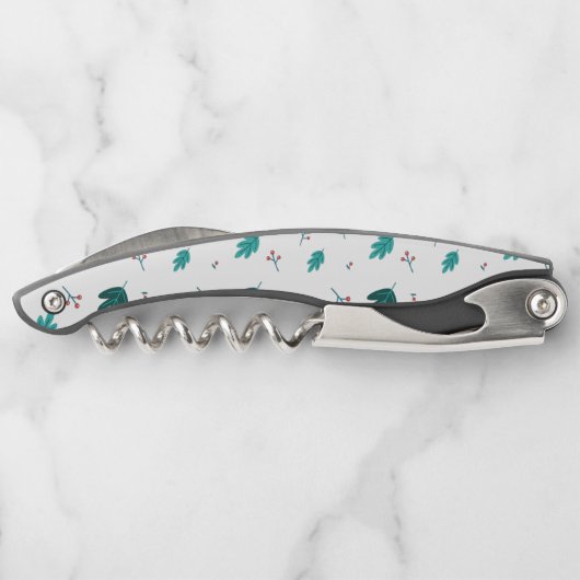 Evergreen Tree Leaves en Red Holly Berries Kurkentrekker (Achterkant)