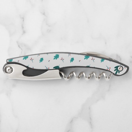 Evergreen Tree Leaves en Red Holly Berries Kurkentrekker (Voorkant)