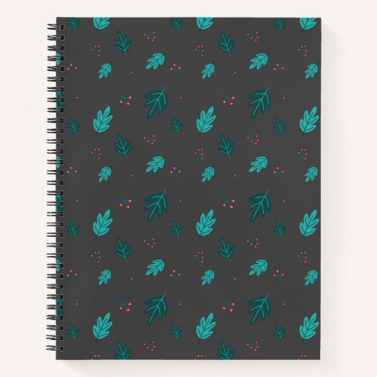 Evergreen Tree Leaves en Red Holly Berries Notitieboek (Voorkant)