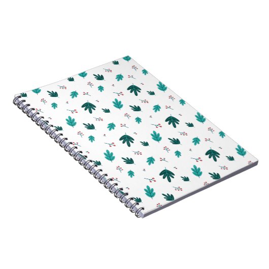 Evergreen Tree Leaves en Red Holly Berries Notitieboek (Rechterzijde)