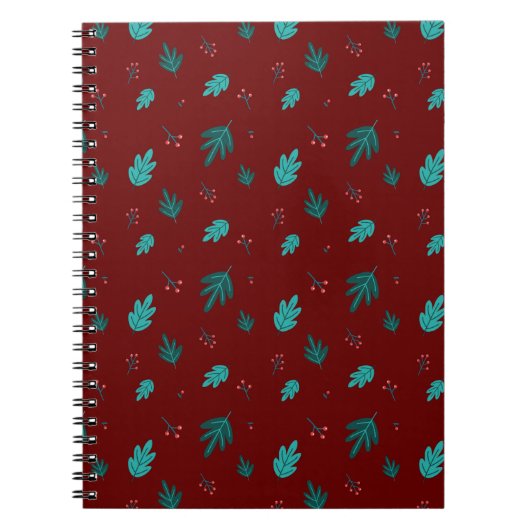 Evergreen Tree Leaves en Red Holly Berries Notitieboek (Voorkant)