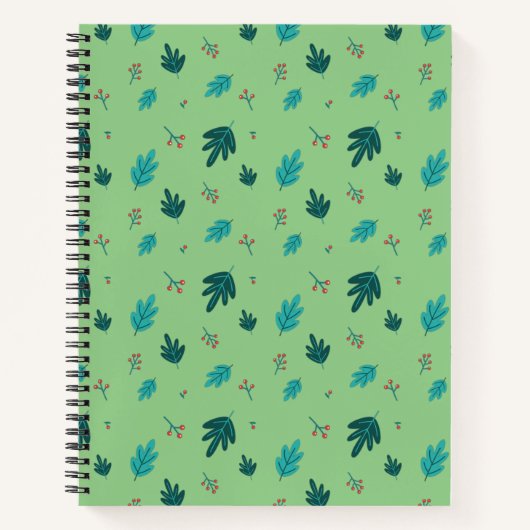 Evergreen Tree Leaves en Red Holly Berries Notitieboek (Voorkant)