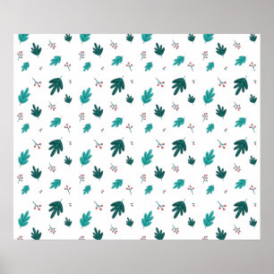 Evergreen Tree Leaves en Red Holly Berries Poster
