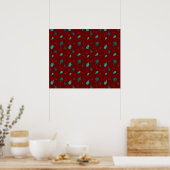 Evergreen Tree Leaves en Red Holly Berries Poster (Keuken)