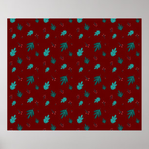 Evergreen Tree Leaves en Red Holly Berries Poster