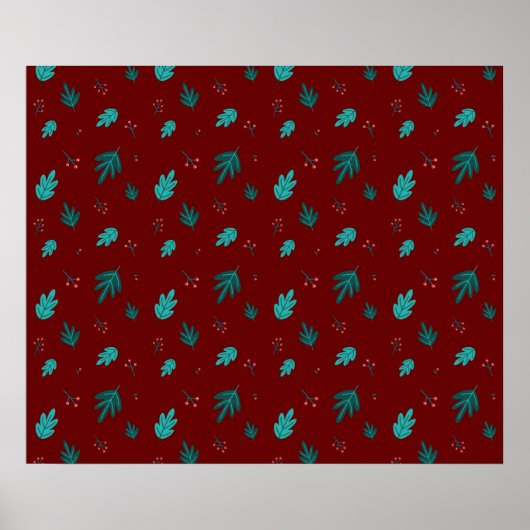 Evergreen Tree Leaves en Red Holly Berries Poster (Voorkant)