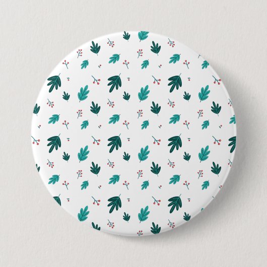 Evergreen Tree Leaves en Red Holly Berries Ronde Button 7,6 Cm (Voorkant)