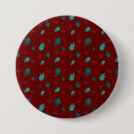 Evergreen Tree Leaves en Red Holly Berries Ronde Button 7,6 Cm