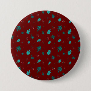 Evergreen Tree Leaves en Red Holly Berries Ronde Button 7,6 Cm