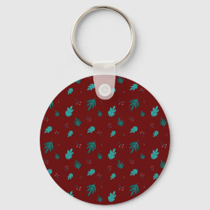 Evergreen Tree Leaves en Red Holly Berries Sleutelhanger