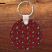Evergreen Tree Leaves en Red Holly Berries Sleutelhanger (Voorkant)