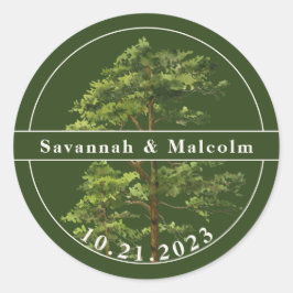 Evergreen Tree | Natuur bruiloft gepersonaliseerd Ronde Sticker