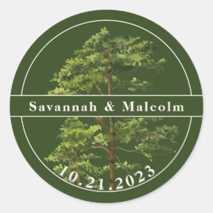 Evergreen Tree   Natuur bruiloft gepersonaliseerd Ronde Sticker