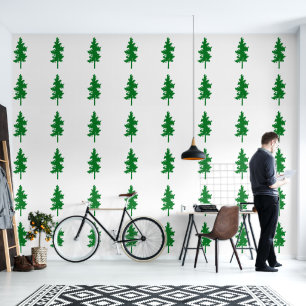 Evergreen Tree Patterns Groen Wit Elegant Classy Behang