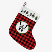 Evergreen Trees And Check Pattern Grote Kerstsok (Voorkant (Hangend))