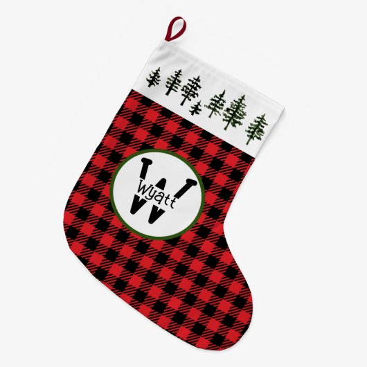 Evergreen Trees And Check Pattern Grote Kerstsok (Voorkant (Hangend))