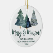 Evergreen Trees First Kerstfeest Merry & Married Keramisch Ornament (Rechts)