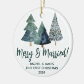 Evergreen Trees First Kerstfeest Merry & Married Keramisch Ornament (Links)