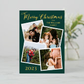 Evergreen Trees Merry Kerstmis 4 Foto Dk Green F Folie Feestdagenkaart (Staand Voorkant)