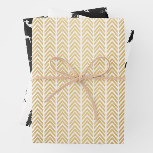 Evergreen Trees, met zwarte en goudkerstrennen Inpakpapier Vel (In situ)