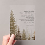 Evergreen Trees Rustic Woodland Wedding Acryl Uitnodigingen<br><div class="desc">Rustieke bruiloft thema met groenblijvende bomen met tekst aan de rechterkant.</div>