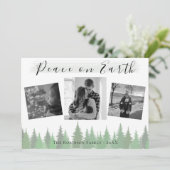 Evergreen Trees Vrede op Aarde 3 foto Kerstmis Feestdagenkaart (Staand voorkant)