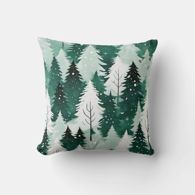 Evergreen Trees Winter Forest Sneeuw Elegant Decor Kussen (Voorkant)