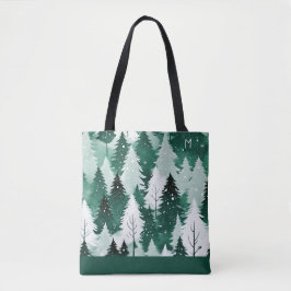 Evergreen Trees Winter Forest Sneeuw Monogram Tote Bag