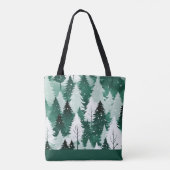 Evergreen Trees Winter Forest Sneeuw Monogram Tote Bag (Achterkant)