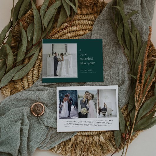 Evergreen trouwt Nieuwjaar | Elegante bruiloft Feestdagenkaart