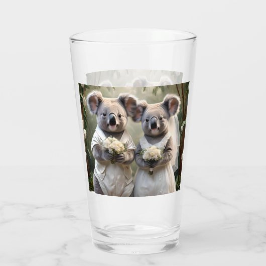 Evergreen Vows: Een Koala-bruiloft in het wit Glas (Achterkant)
