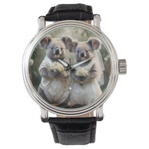 Evergreen Vows: Een Koala-bruiloft in het wit Horloge