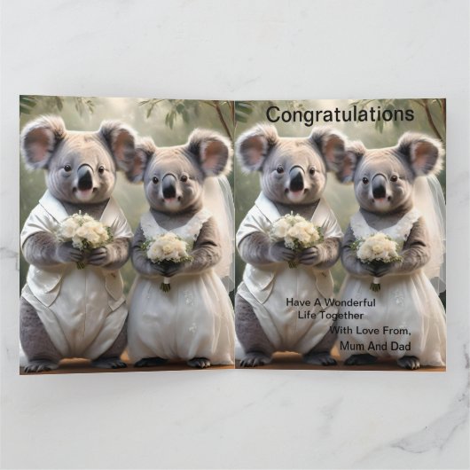 Evergreen Vows: Een Koala-bruiloft in het wit Kaart (Binnen)