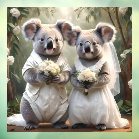 Evergreen Vows: Een Koala-bruiloft in het wit Raamsticker (Vel 3)