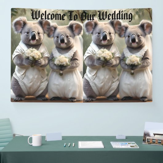 Evergreen Vows: Een Koala-bruiloft in het wit Spandoek (Beurs)