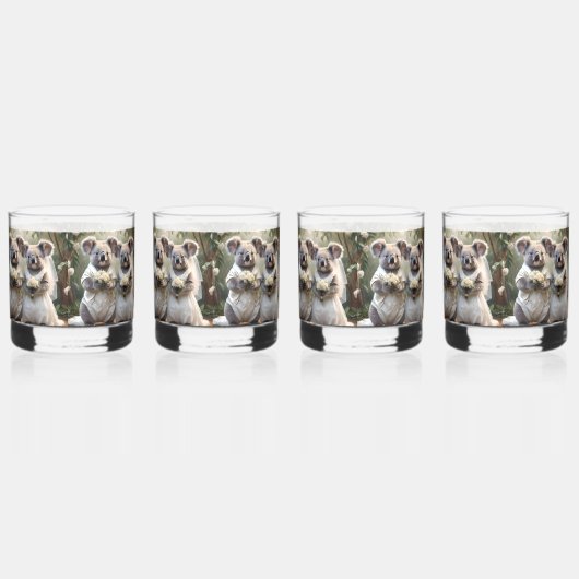 Evergreen Vows: Een Koala-bruiloft in het wit Whisky Glas (Voorkant)