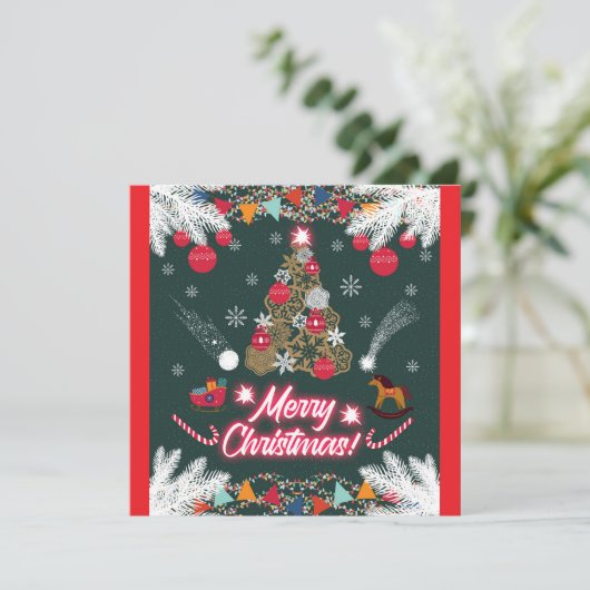 Evergreen vreugde van de kerst bedankkaart (Staand voorkant)