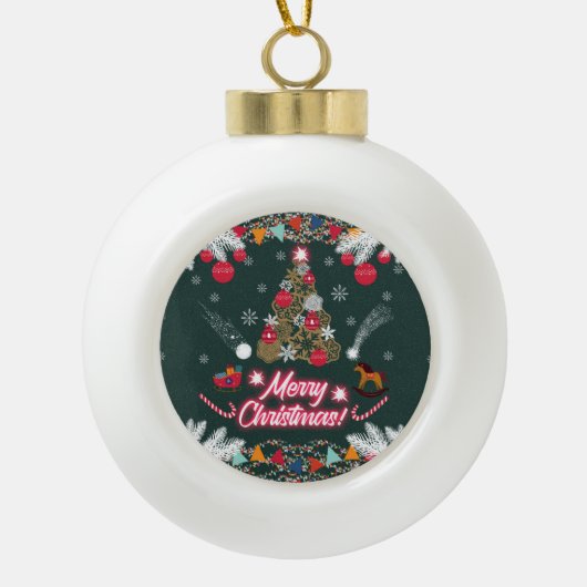 Evergreen vreugde van de kerst keramische bal ornament (Voorkant)